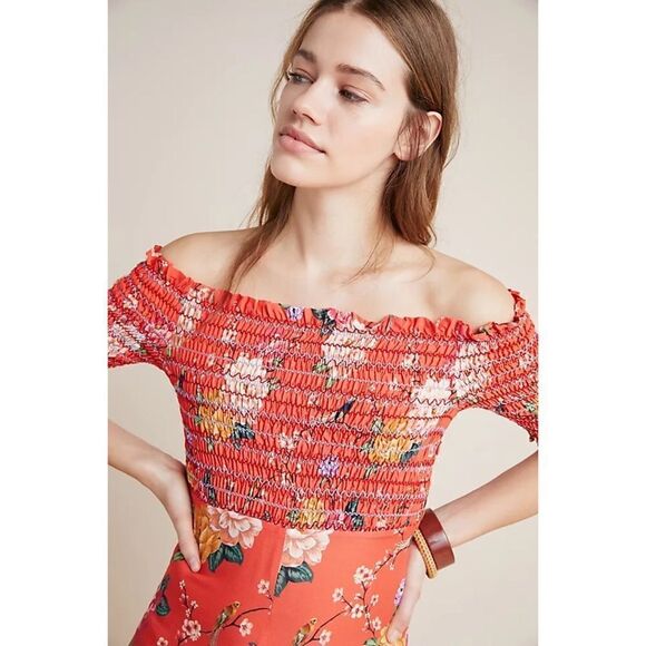 Farm Rio by Anthropologie Paraiso Off Shoulder Jumsuit size L - Picture 2 of 11